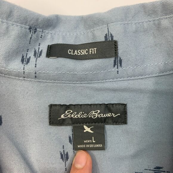 Eddie Bauer Shirt Mens L Large Iron Blue Button Down Classic Fit Printed Cotton - Picture 6 of 13